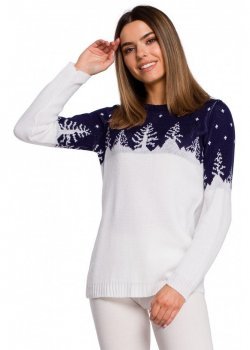Син дамски пуловер с коледни мотиви MXS05 