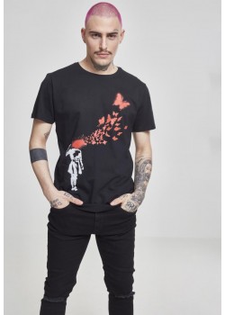 Мъжка черна тениска Merchcode Banksy Butterfly Мъжка черна тениска Merchcode Banksy Butterfly