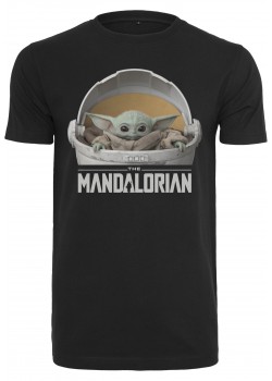 Мъжка тениска Merchcode Baby Yoda Mandalorian Logo в черен цвят Мъжка тениска Merchcode Baby Yoda Mandalorian Logo в черен цвят