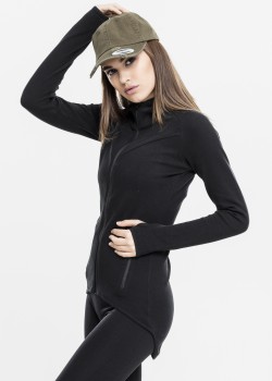 Дамски суичър в черно Urban Classics Ladies Athletic Interlock Zip Hoody  Дамски суичър в черно Urban Classics Ladies Athletic Interlock Zip Hoody