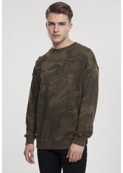 Мъжка блуза в цвят маслина с камуфлажни шарки Urban Classics Camo Crewneck