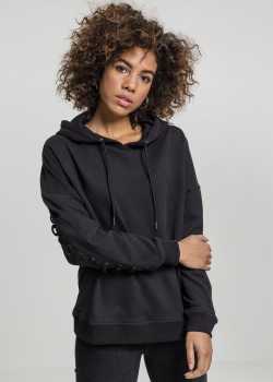 Дамски суичър в черно Urban Classics Ladies Laced-Up Hoody  Дамски суичър в черно Urban Classics Ladies Laced-Up Hoody