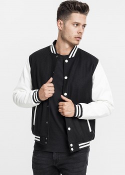 Мъжко колежанско яке Urban Classics blk/wht с кожени ръкави Мъжко колежанско яке Urban Classics blk/wht с кожени ръкави