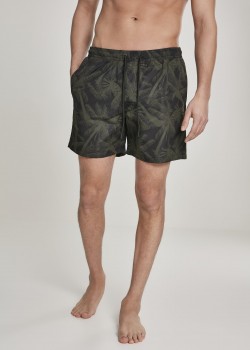 Мъжки плувни шорти Urban Classics Pattern palm/olive Мъжки плувни шорти Urban Classics Pattern palm/olive