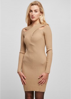 Дамска плетена рокля в бежов цвят Urban Classics Crossed Rib Knit Dress Дамска плетена рокля в бежов цвят Urban Classics Crossed Rib Knit Dress