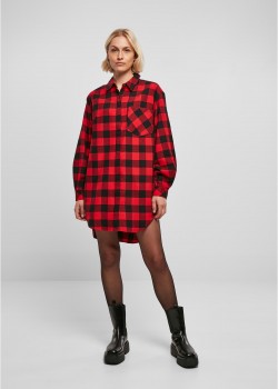 Дамска карирана риза тип рокля Urban Classics Shirt Dress black/red XXL Дамска карирана риза тип рокля Urban Classics Shirt Dress black/red XXL