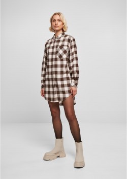 Дамска карирана риза тип рокля Urban Classics Shirt Dress pink/brown Дамска карирана риза тип рокля Urban Classics Shirt Dress pink/brown