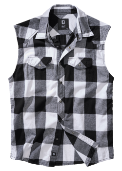 Мъжка риза без ръкави в бяло каре Brandit Sleeveless white/black Мъжка риза без ръкави в бяло каре Brandit Sleeveless white/black