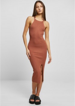 Дамска рокля в кафяв цвят Urban Classics Ladies Midi Rib Knit Crossed Back Dress Дамска рокля в кафяв цвят Urban Classics Ladies Midi Rib Knit Crossed Back Dress