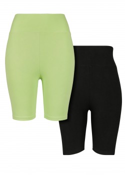 Комплект дамски къси панталони в електриково зелено и черно Urban Classics Ladies High Waist Cycle Shorts 2-Pack Комплект дамски къси панталони в електриково зелено и черно Urban Classics Ladies High Waist Cycle Shorts 2-Pack