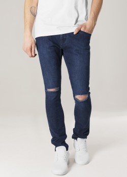 Мъжки Дънки Slim Fit Knee Cut Denim Pants dark blue 38 Мъжки Дънки Slim Fit Knee Cut Denim Pants dark blue 38