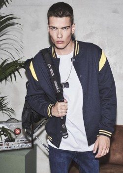 Мъжко колежанско яке Urban Classics Inset navychrome-yellow