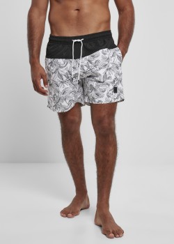  Мъжки къси панталони в черно и бяло Urban Classics Low Block Pattern Swim Shorts 