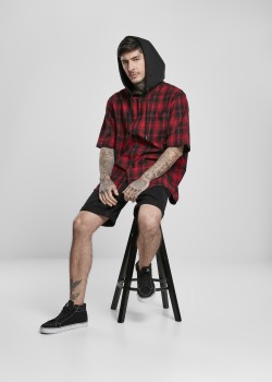 Червена карирана риза с качулка и къс ръкав Urban Classics