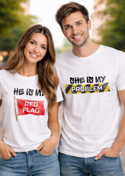 Тениска за двойки He is my red flag, She is my problem