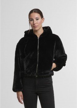 Суичър Ladies Full Zip Faux Fur Hoodie black XS