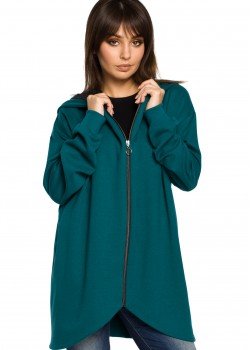 Дълъг суичър с цип в зелен цвят B054