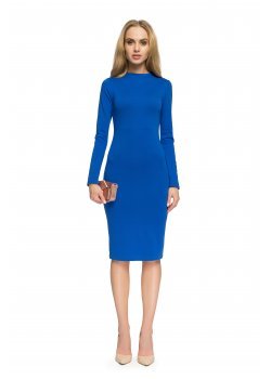 Изчистена миди рокля в син цвят S033