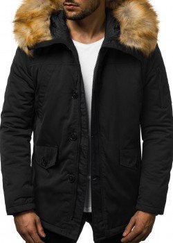 Зимно яке парка в черен цвят с джобове