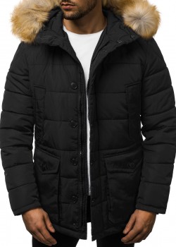 Зимно яке в черен цвят с качулка